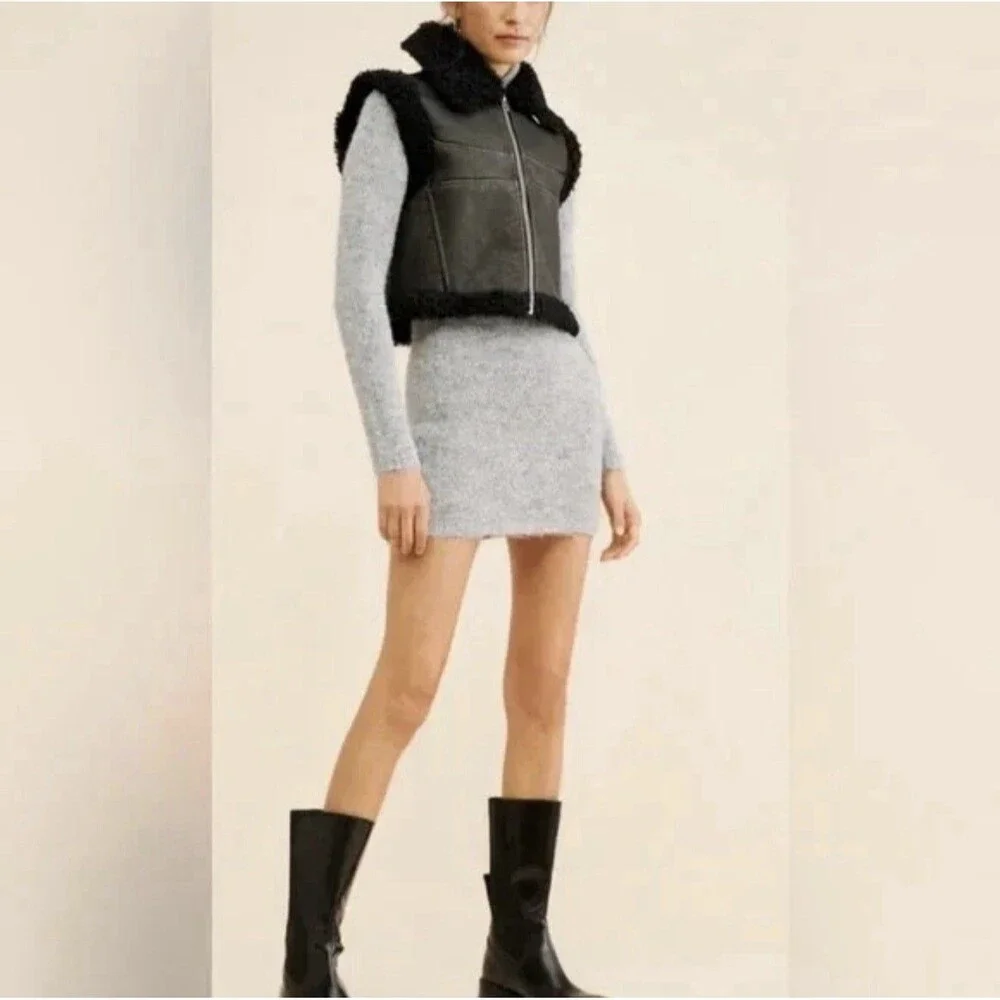BDG /Urban Outfitters Donald Faux Leather Sherpa Moto Vest NWOT Size S-P Black